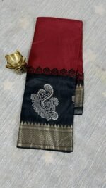 mysore crepe silk saree maroon black designer pallu MS262 hyderabad