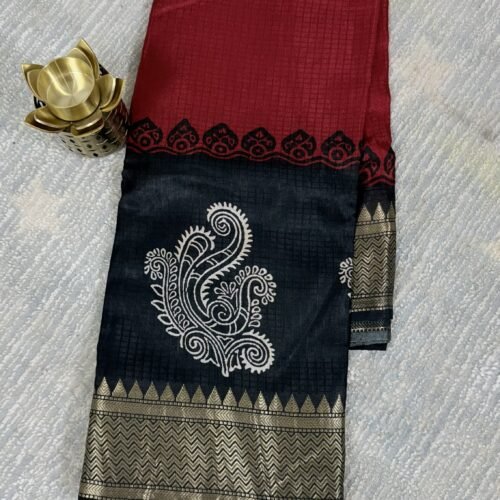 mysore crepe silk saree maroon black designer pallu MS262 hyderabad