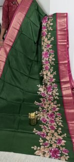 mysore crepe silk saree bottle green pink floral MS264 hyderabad