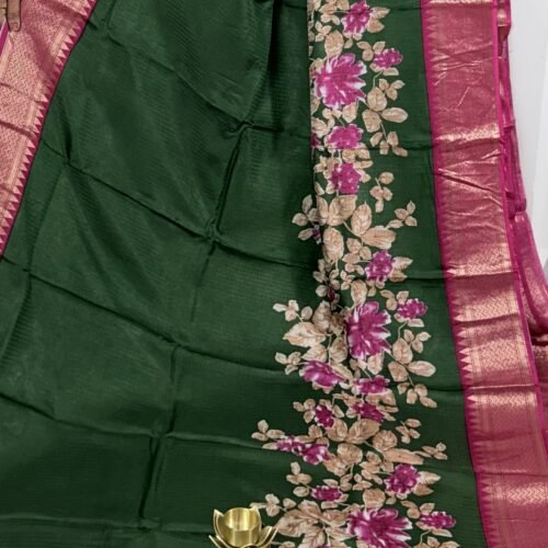 mysore crepe silk saree bottle green pink floral MS264 hyderabad