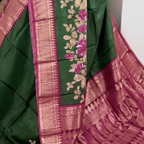 mysore crepe silk saree bottle green pink floral MS264 hyderabad