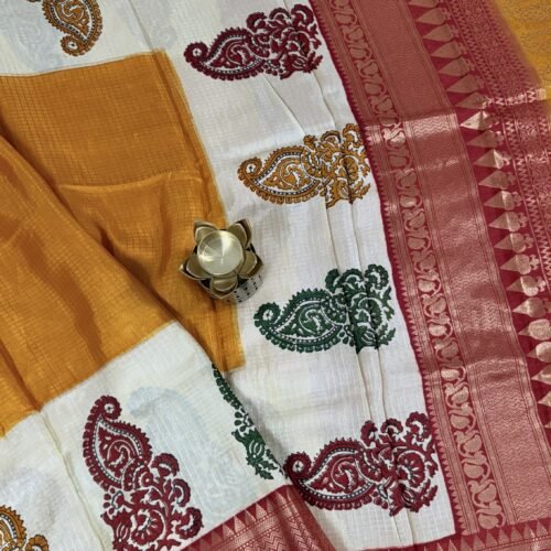 mysore crepe silk saree cream mustard maroon paisley MS263 hyderabad