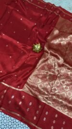 pure russian crepe saree red zari butties checks border RSC250 hyderabad