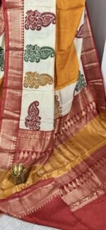 mysore crepe silk saree cream mustard maroon paisley MS263 hyderabad