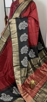 mysore crepe silk saree maroon black designer pallu MS262 hyderabad