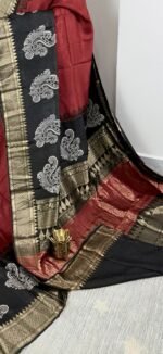 mysore crepe silk saree maroon black designer pallu MS262 hyderabad