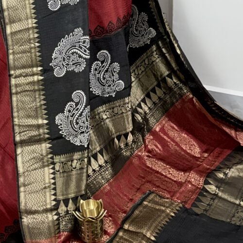 mysore crepe silk saree maroon black designer pallu MS262 hyderabad
