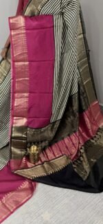mysore crepe silk saree black pink weaving border MS261 hyderabad