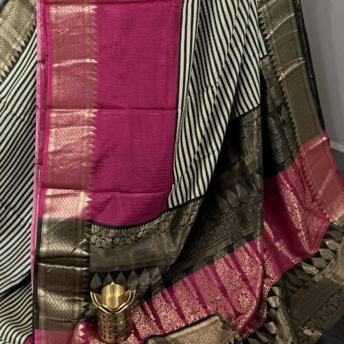 mysore crepe silk saree black pink weaving border MS261 hyderabad