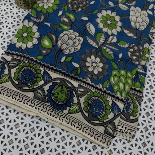 kalamkari cotton saree blue floral handloom KC31 hyderabad