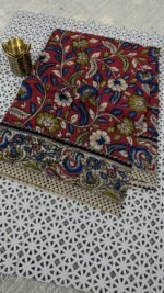 red kalamkari cotton saree peacock border handloom KC35 hyderabad