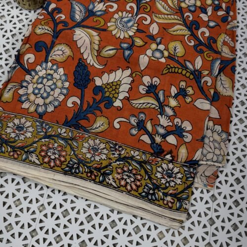 orange kalamkari cotton saree floral handloom KC36 hyderabad