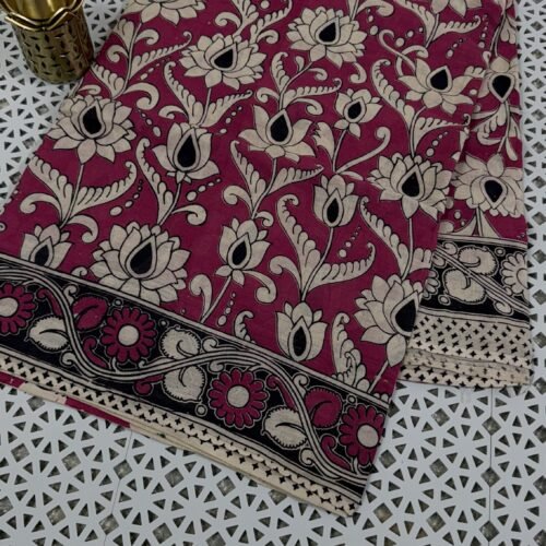 pink kalamkari cotton saree floral butta handloom KC37 hyderabad