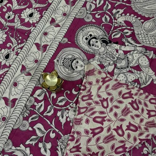 pink kalamkari cotton saree floral butta handloom KC37 hyderabad