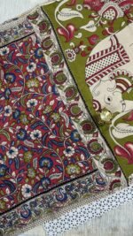 red kalamkari cotton saree peacock border handloom KC35 hyderabad