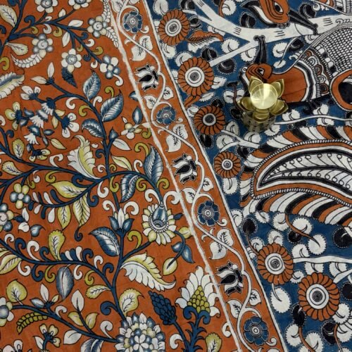 orange kalamkari cotton saree floral handloom KC36 hyderabad