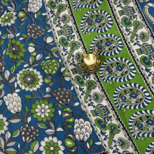 kalamkari cotton saree blue floral handloom KC31 hyderabad