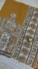 kalamkari cotton saree handloom natural dye mustard cream KC30 hyderabad