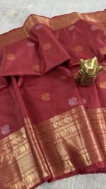 deep maroon vintage kanchi pattu saree with gold zari weaving and elephant border