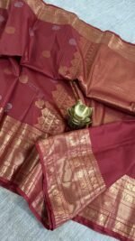 deep maroon vintage kanchi pattu saree with gold zari weaving and elephant border