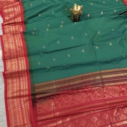 green semi gadwal pattu dupatta zari border rich weaving GD0405 hyderabad