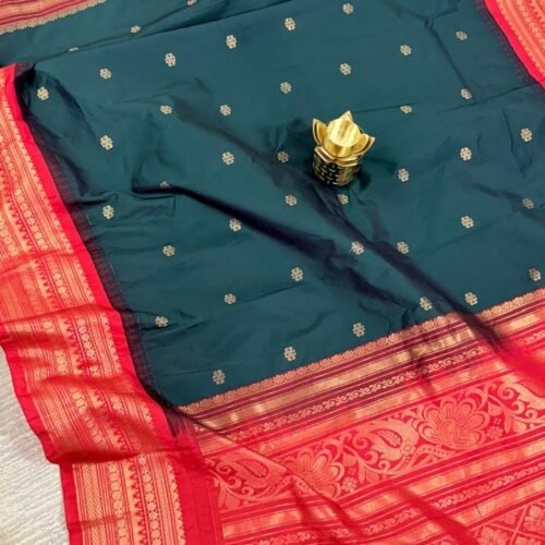 bottle green semi gadwal pattu dupatta zari border rich weaving GD0403 hyderabad