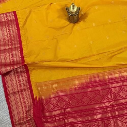 yellow semi gadwal pattu dupatta zari border rich weaving GD0404 hyderabad