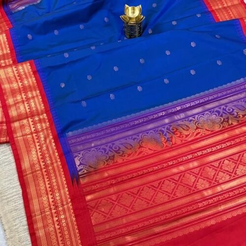 royal blue semi gadwal pattu dupatta zari border rich weaving GD0402 hyderabad