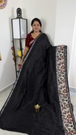 black mangalagiri handloom saree with kalamkari border and traditional artistic pallu