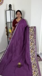 purple mangalagiri handloom saree with kalamkari border and traditional printed pallu