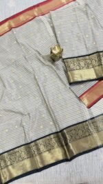 ivory soft silk ganga jamuna saree with checks and zari border