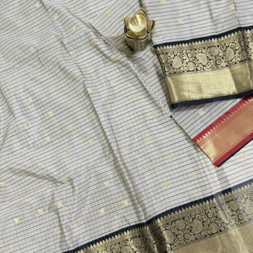 ivory soft silk ganga jamuna saree with checks and zari border