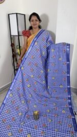 mangalagiri-semi-silk-saree-blue-checks-floral-mch2302