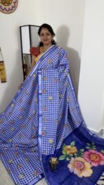 mangalagiri-semi-silk-saree-blue-checks-floral-mch2302