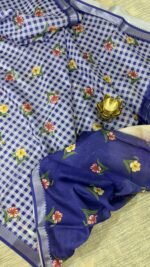 mangalagiri-semi-silk-saree-blue-checks-floral-mch2302