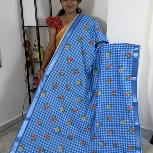 mangalagiri-semi-silk-saree-sky-blue-checks-hyderabad-mch2310