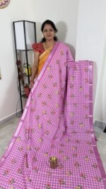 pink mangalagiri semi silk saree with floral prints hyderabad
