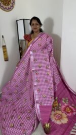 pink mangalagiri semi silk saree with floral prints hyderabad