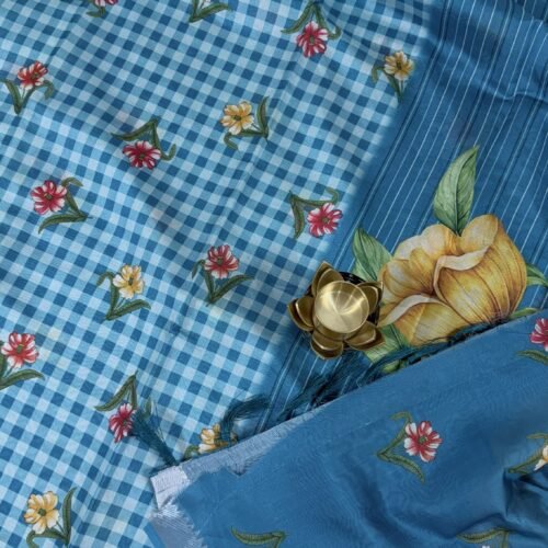 sky blue mangalagiri semi silk saree with floral prints hyderabad