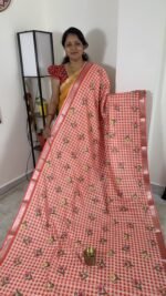 peach mangalagiri semi silk saree with floral prints hyderabad