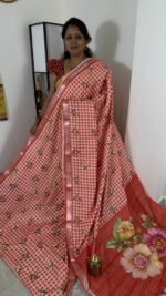 peach mangalagiri semi silk saree with floral prints hyderabad
