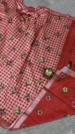 peach mangalagiri semi silk saree with floral prints hyderabad