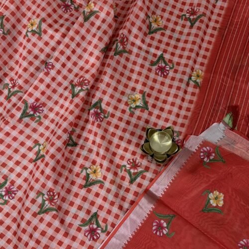 peach mangalagiri semi silk saree with floral prints hyderabad