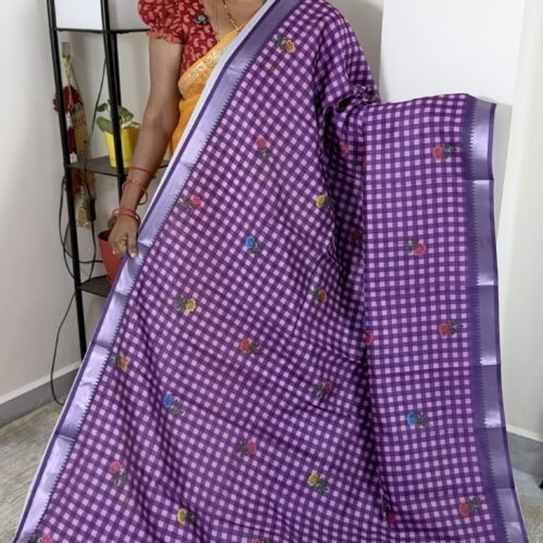 purple mangalagiri inspired semi silk saree with floral prints hyderabad