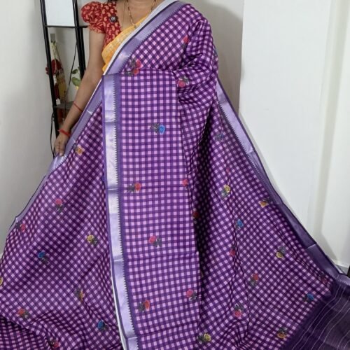 purple mangalagiri inspired semi silk saree with floral prints hyderabad