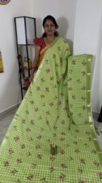 light green mangalagiri semi silk saree with floral prints hyderabad