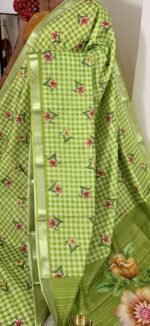 light green mangalagiri semi silk saree with floral prints hyderabad