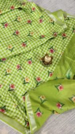 light green mangalagiri semi silk saree with floral prints hyderabad