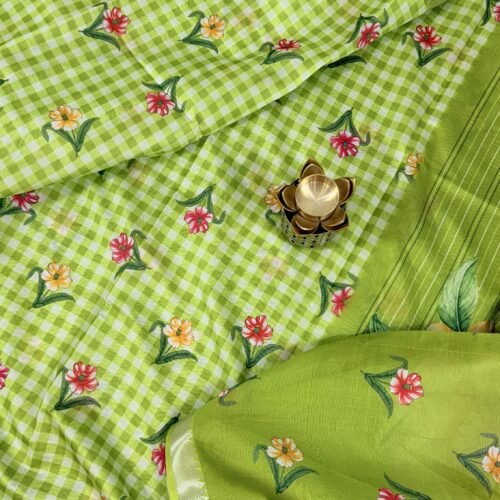 light green mangalagiri semi silk saree with floral prints hyderabad