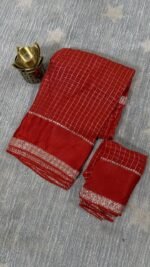 coral orange viscose georgette checks saree Hyderabad